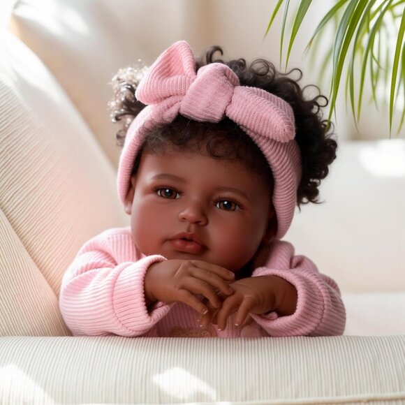 🆕 20Inch Realistic Cloth Body Black Girl Newborn Lifelike with Feeding Kit - Picture 2 of 7